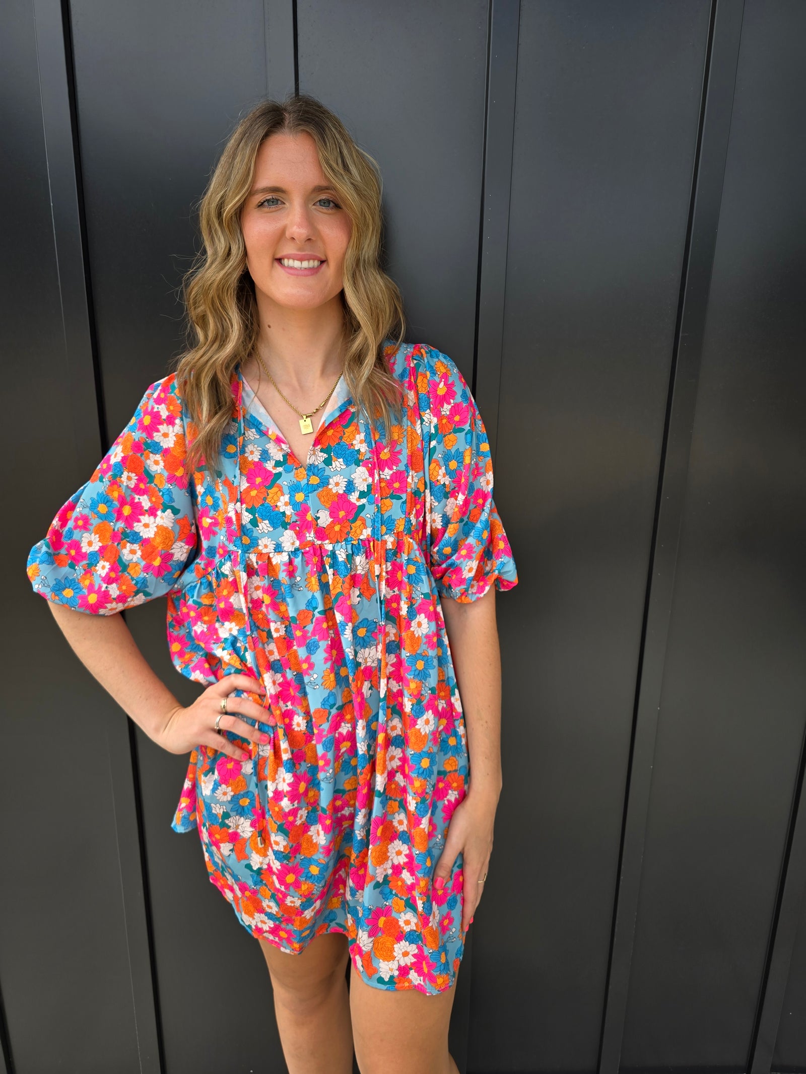 Sky Blue Floral Dress