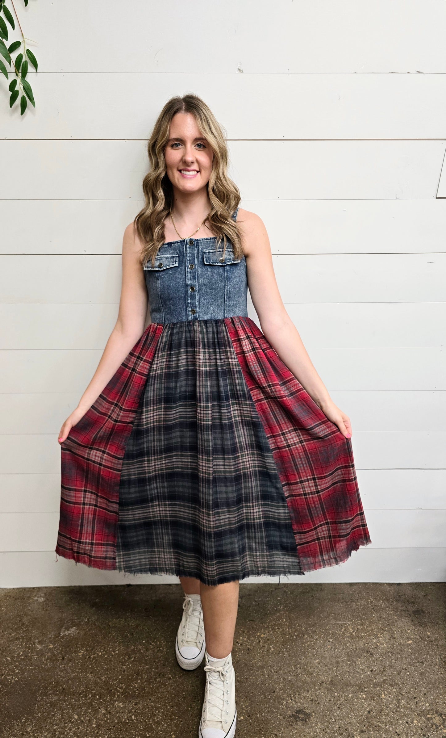 Plaid/Denim Dress - SALE