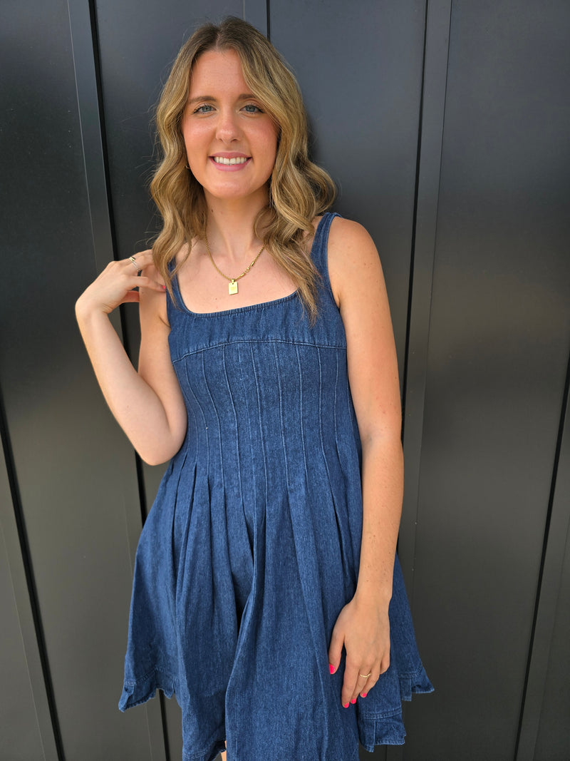 Pintuck Denim Dress