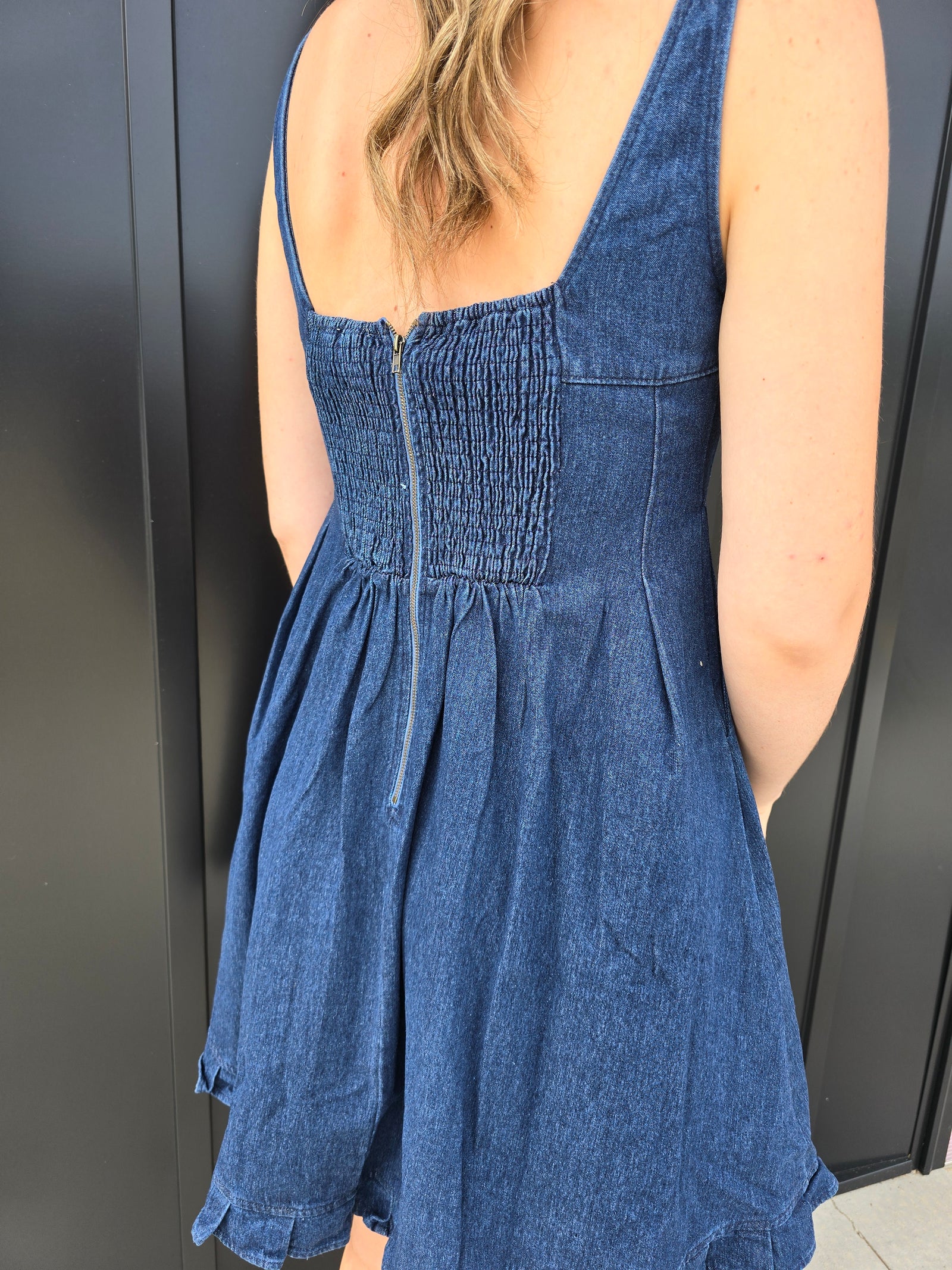 Pintuck Denim Dress