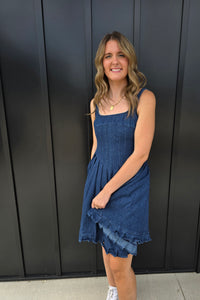 Pintuck Denim Dress