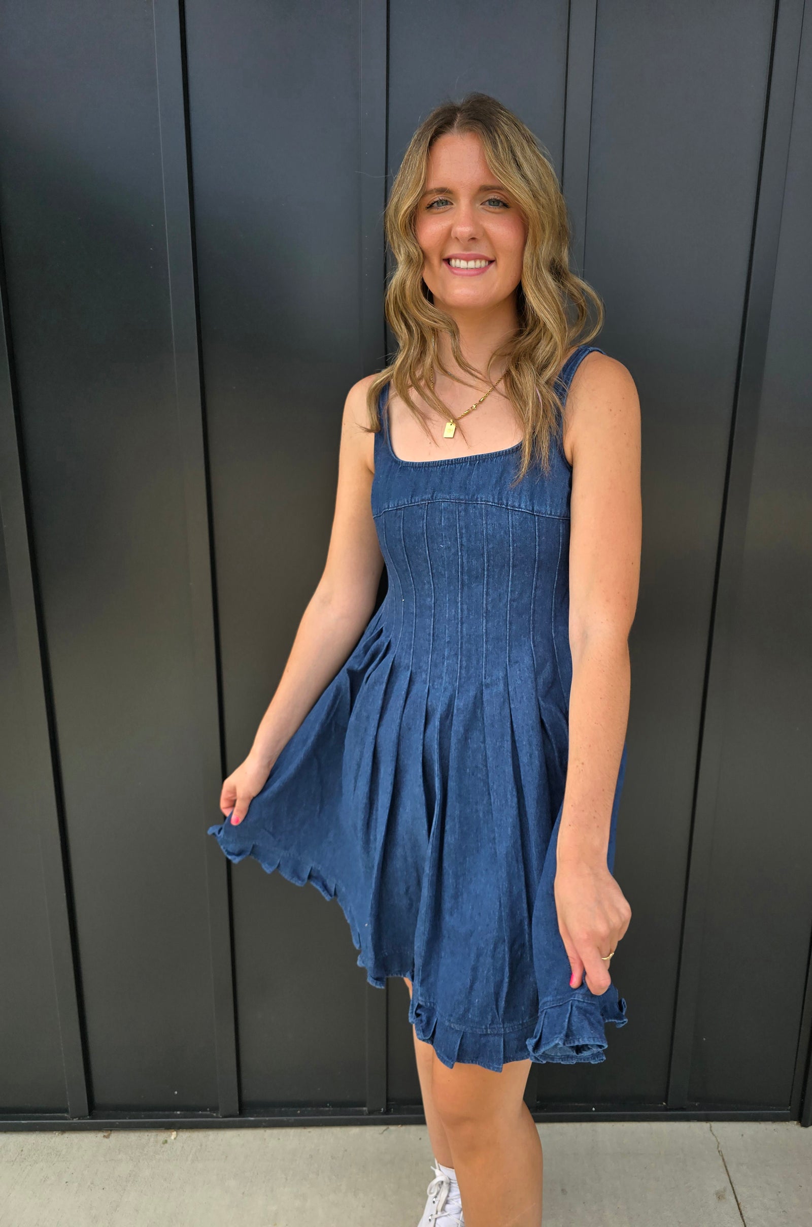 Pintuck Denim Dress