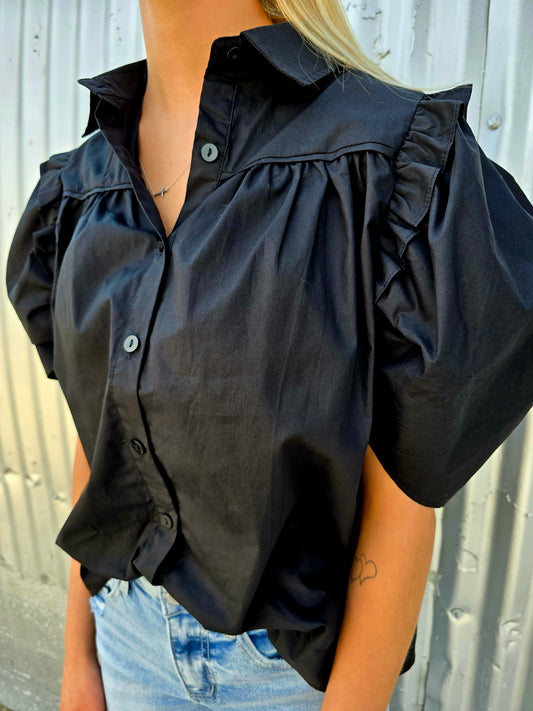 Black Puff Sleeve Blouse