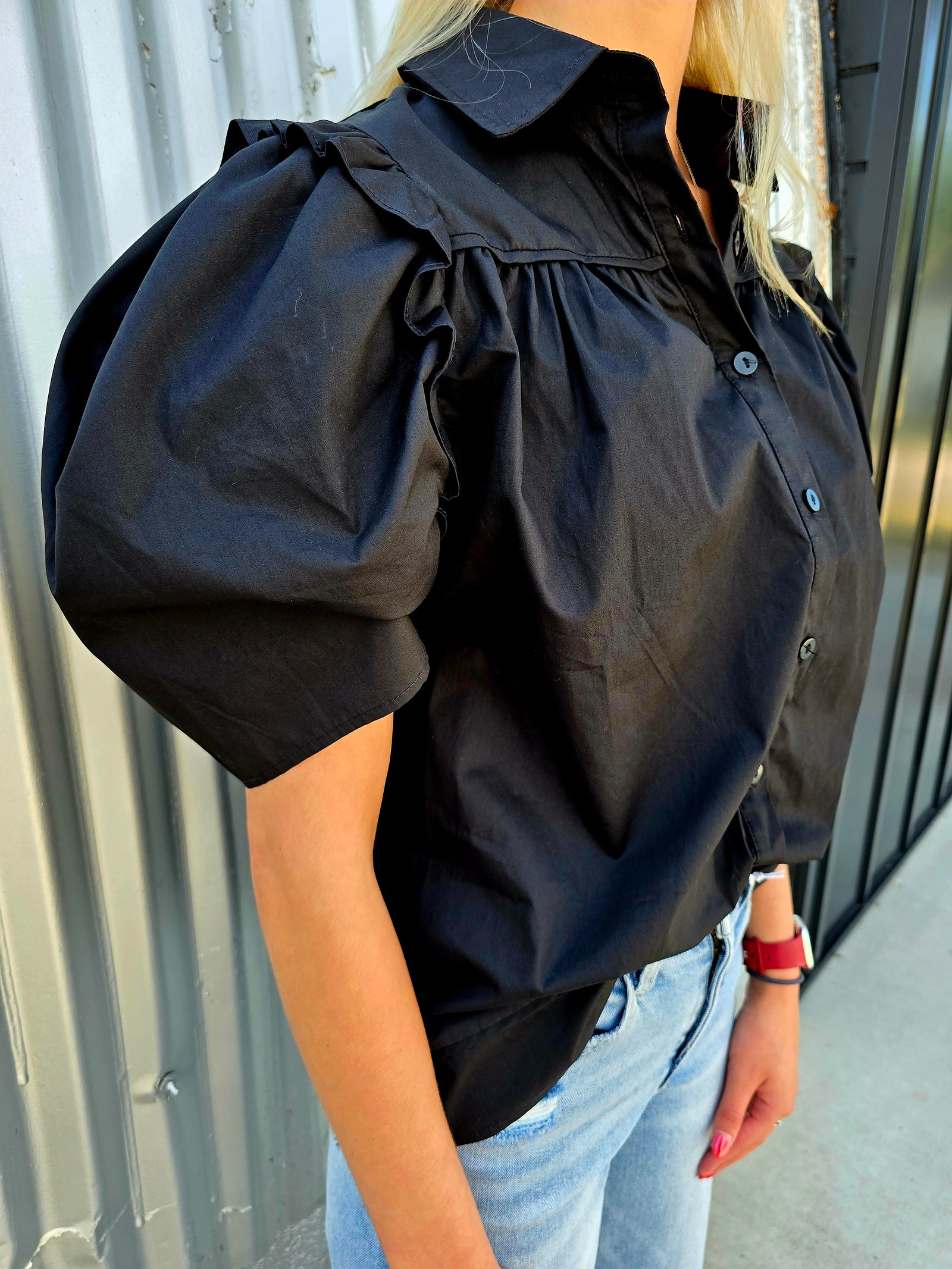 Black Puff Sleeve Blouse