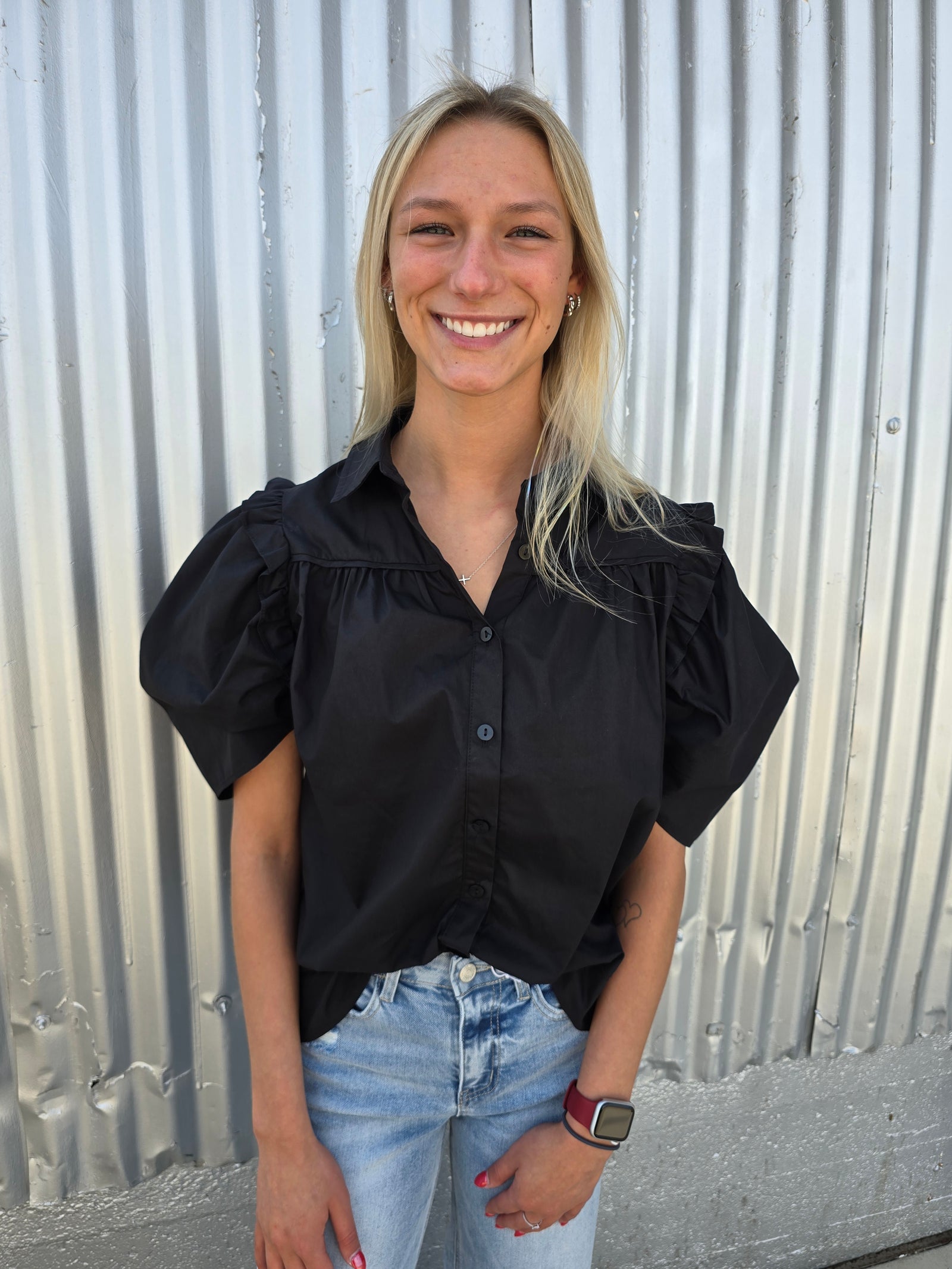 Black Puff Sleeve Blouse