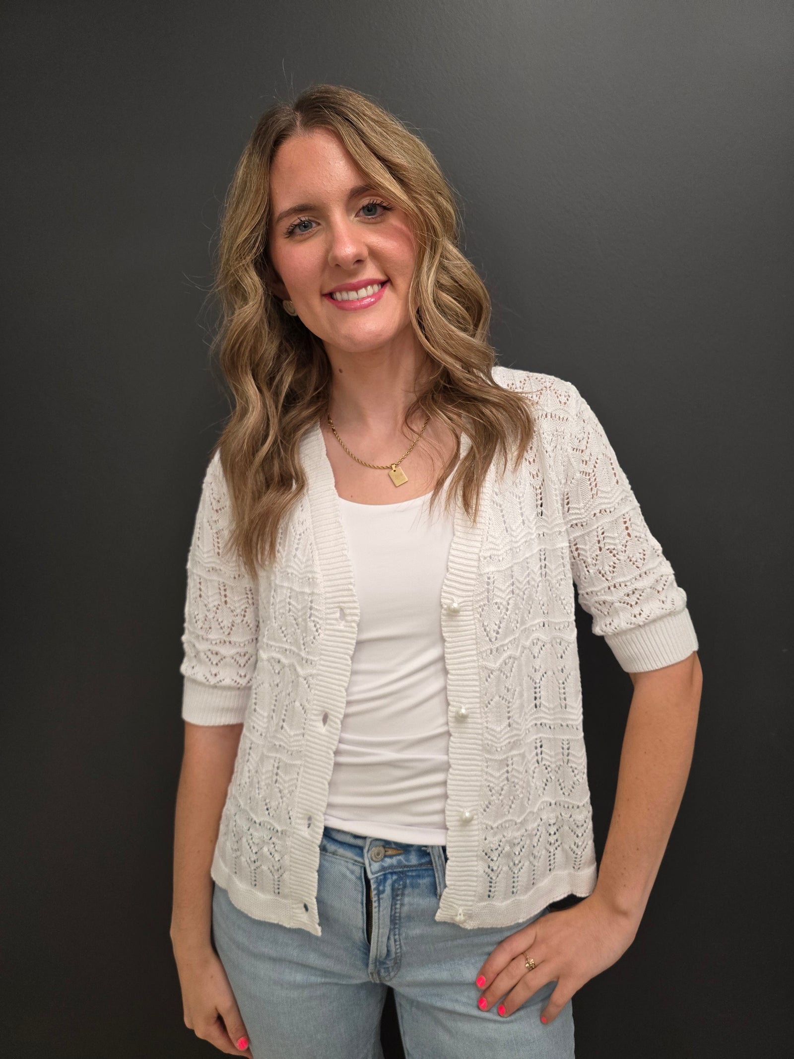Hollow Out White Cardigan