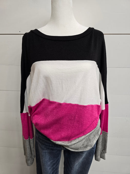 Pink Colorblock Long Sleeve Top - sale