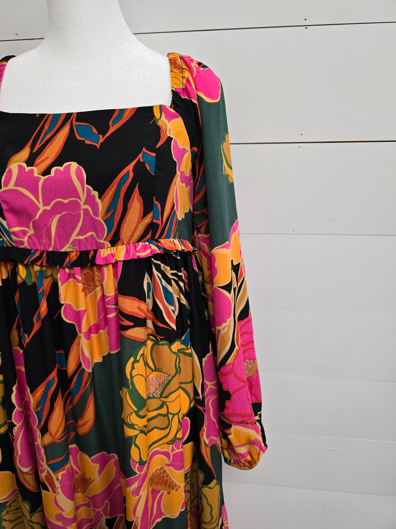 Black Floral Babydoll Dress