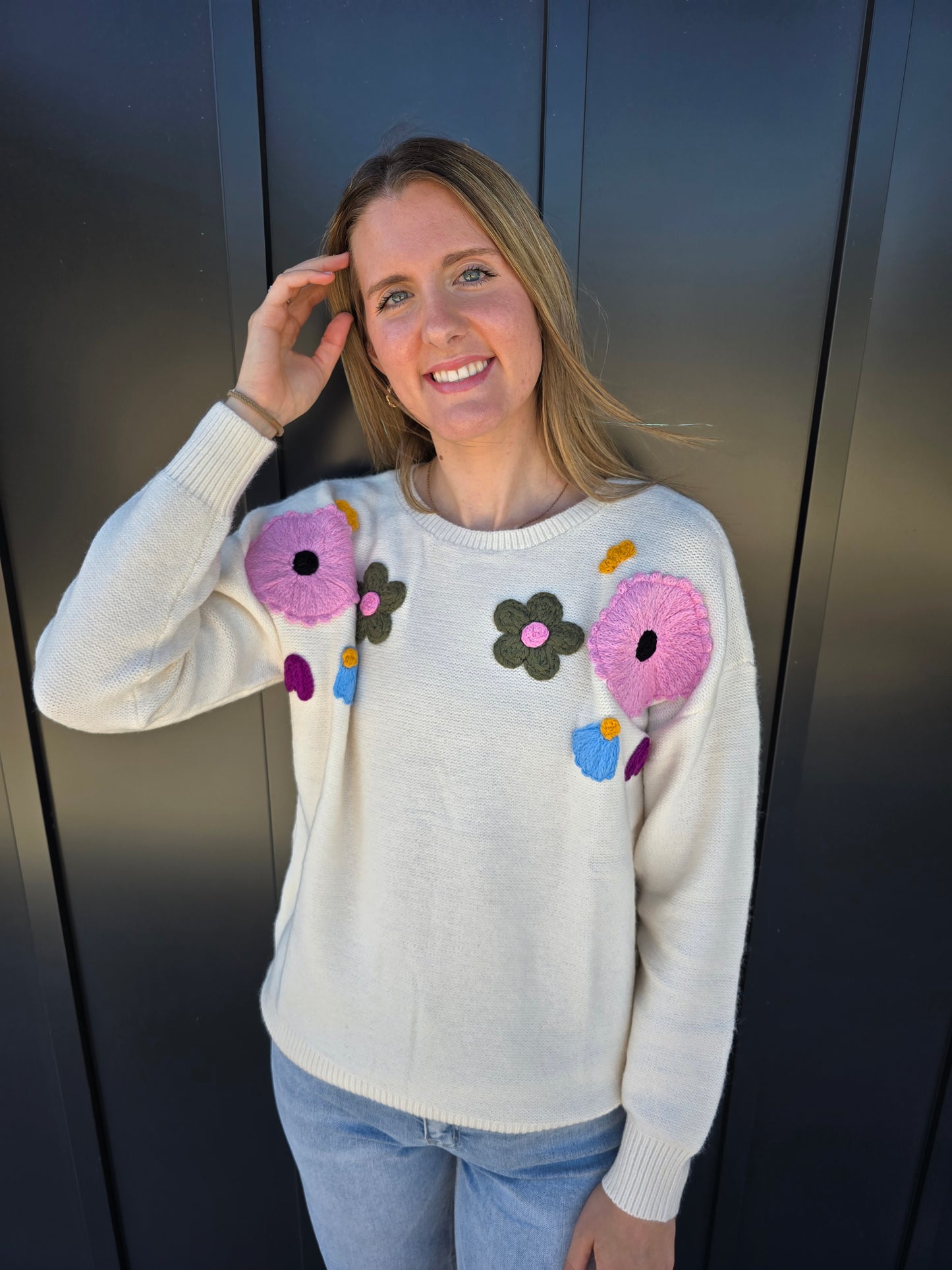 Beige Flower Sweater - SALE