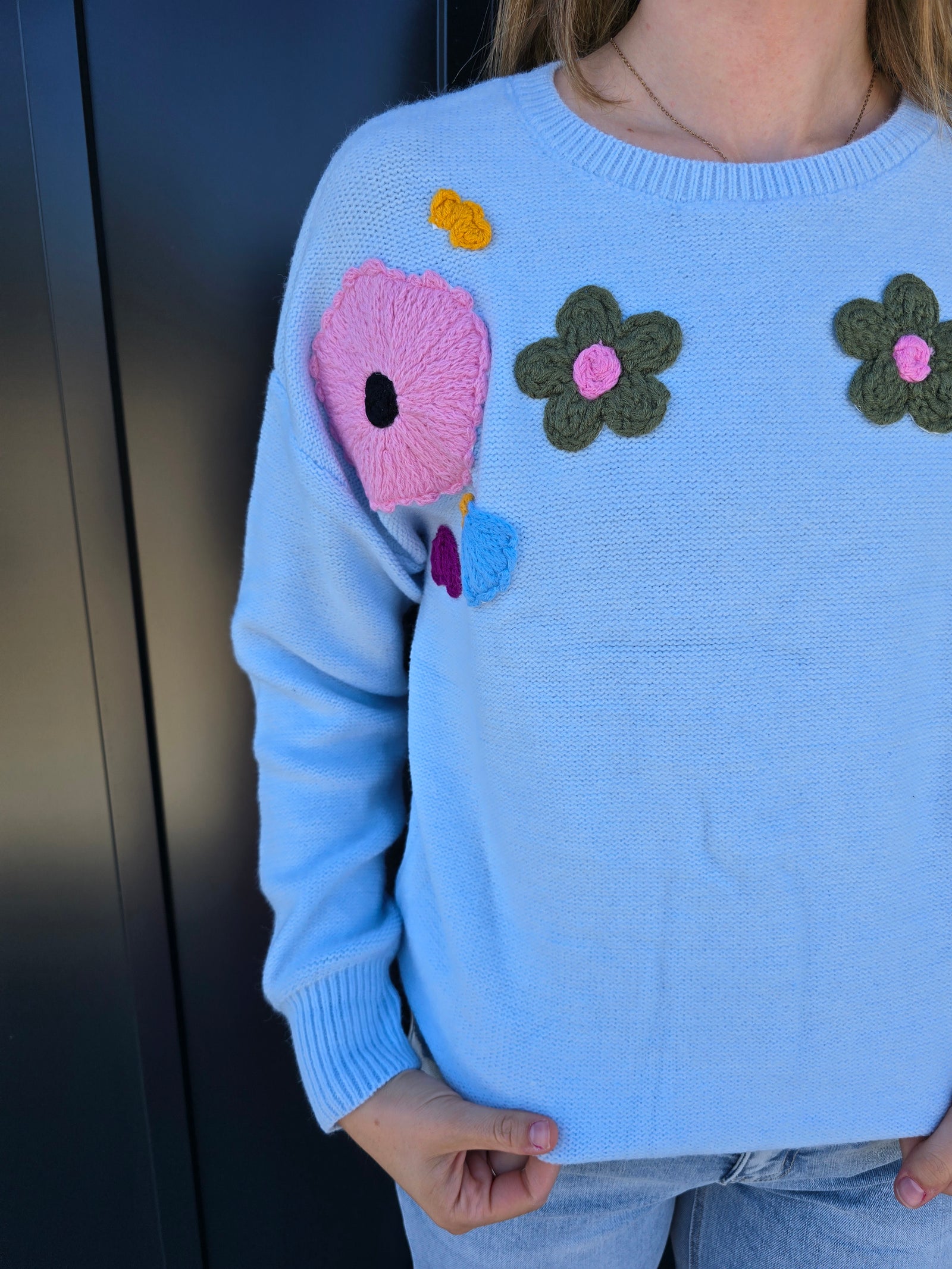 Light Blue Flower Sweater