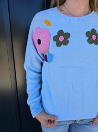 Light Blue Flower Sweater