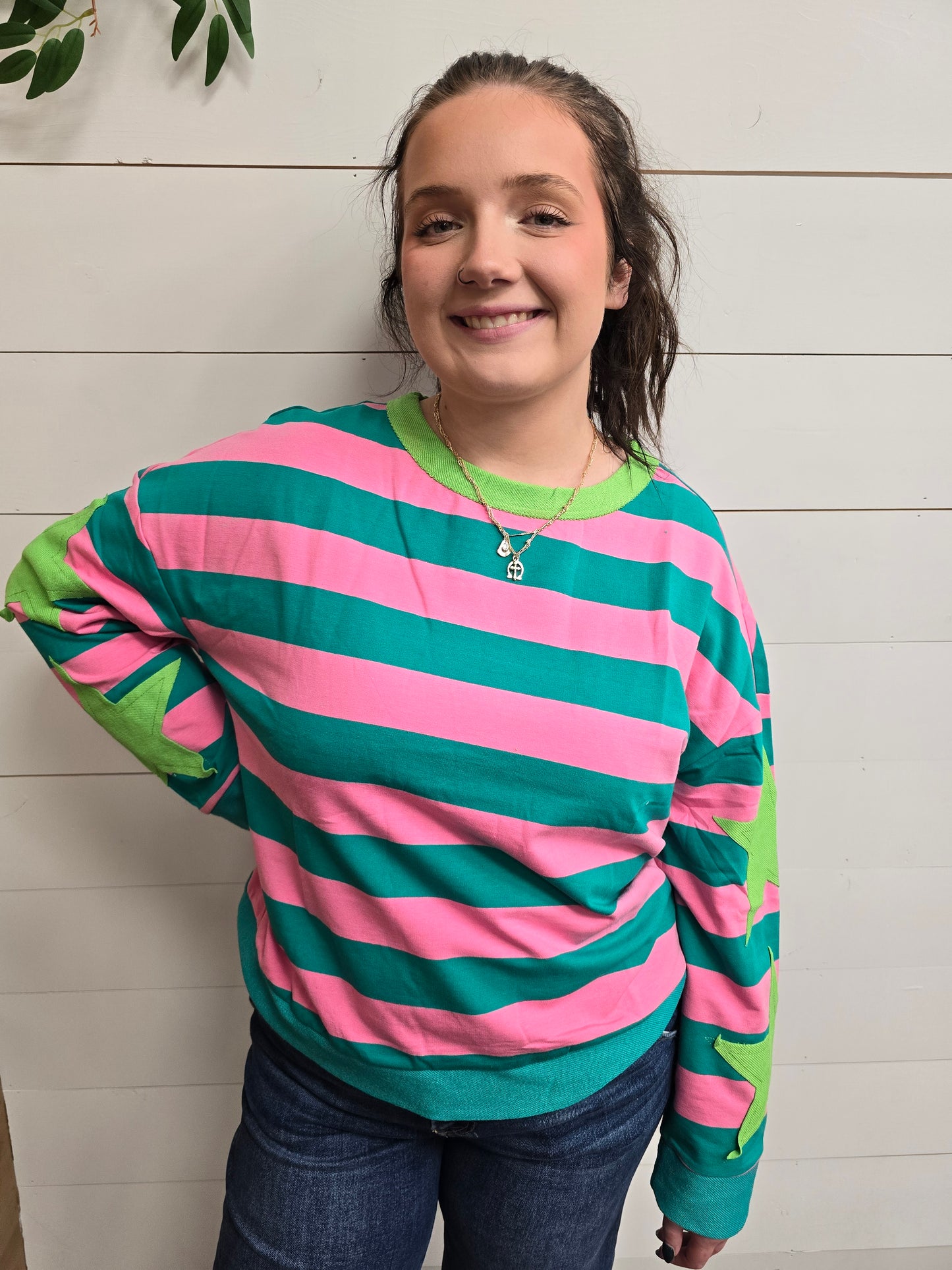 Pink/Teal Stripe Star Top