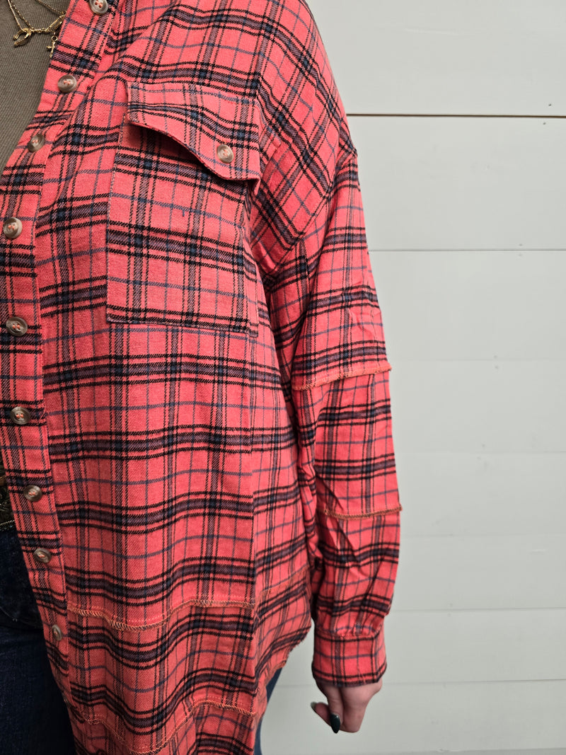 Red Plaid Long Shirt - SALE