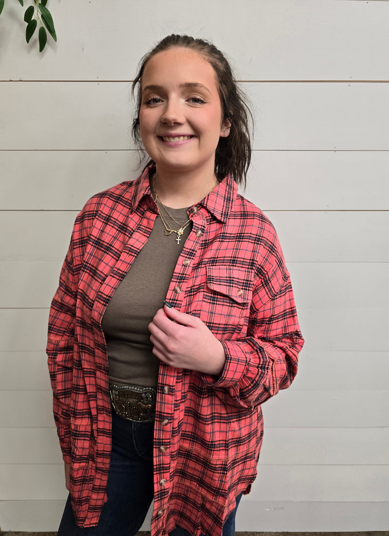 Red Plaid Long Shirt - SALE