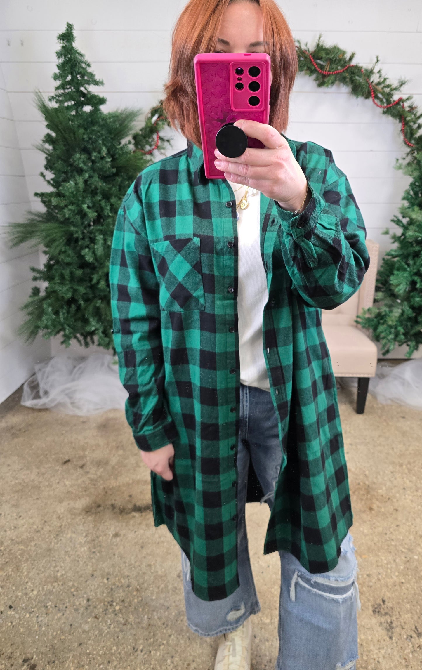 Long Green Plaid Shirt