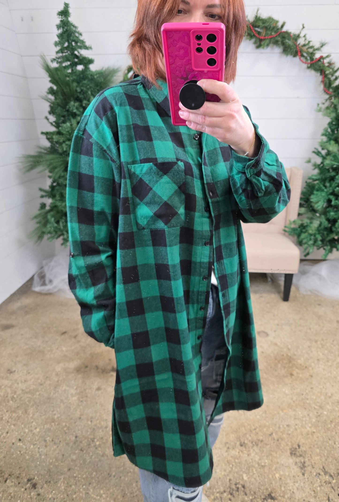 Long Green Plaid Shirt