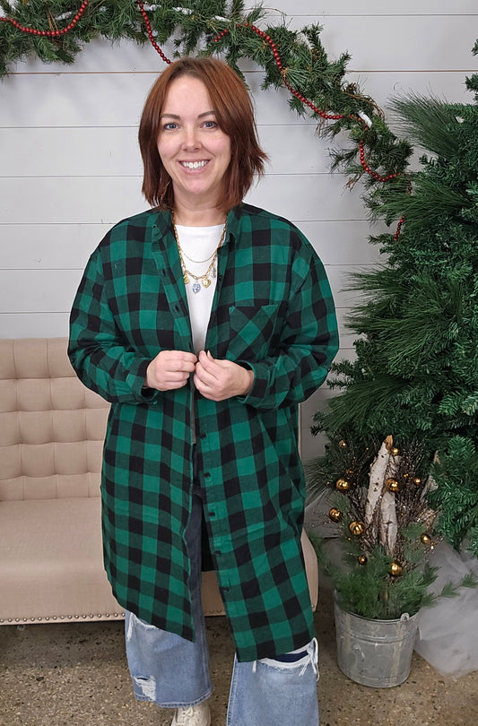 Long Green Plaid Shirt