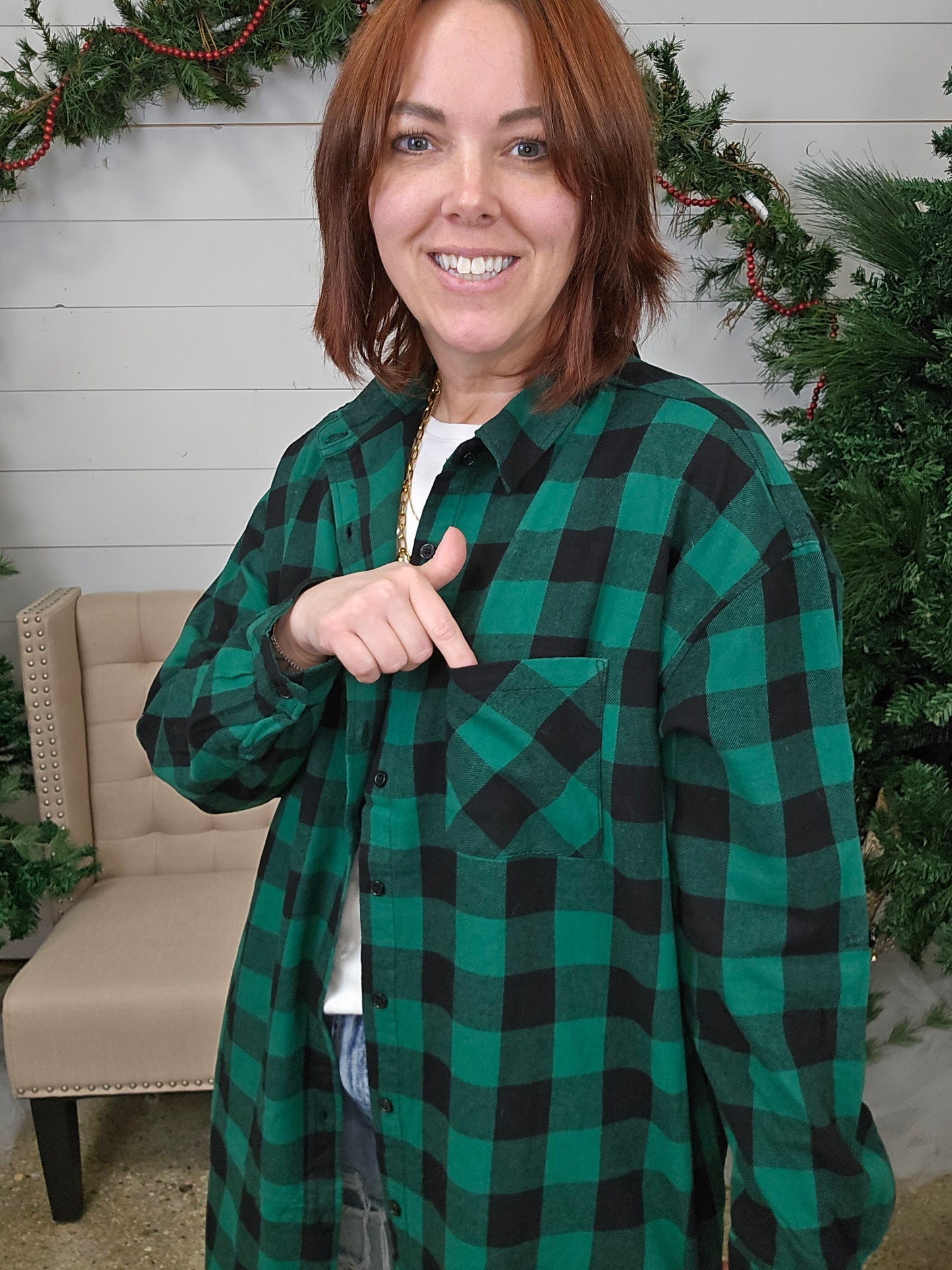Long Green Plaid Shirt