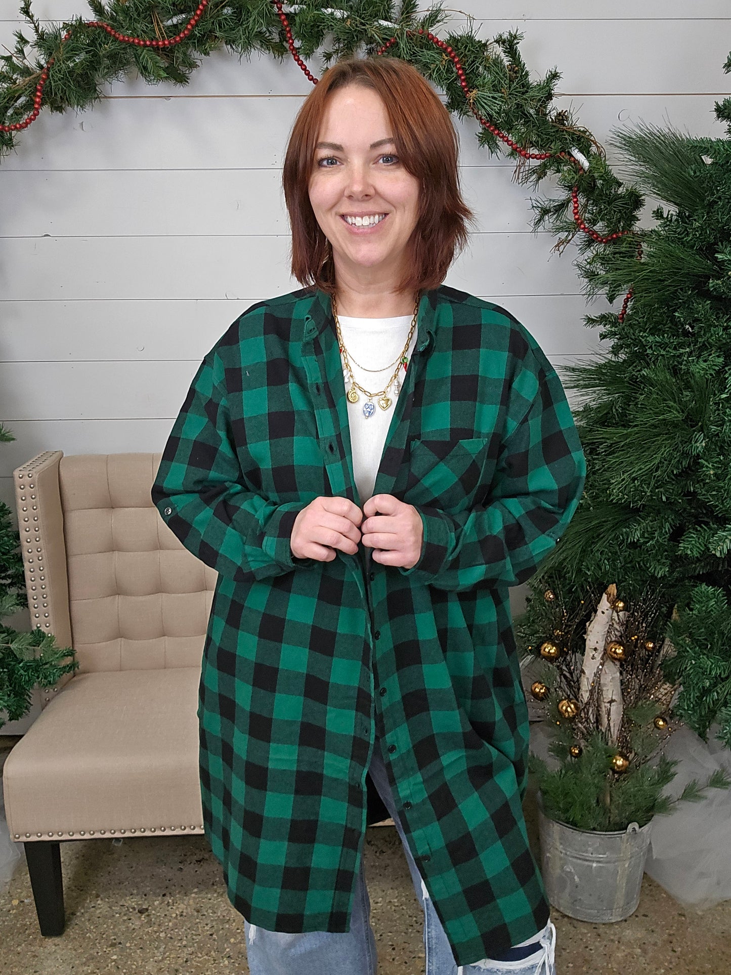 Long Green Plaid Shirt