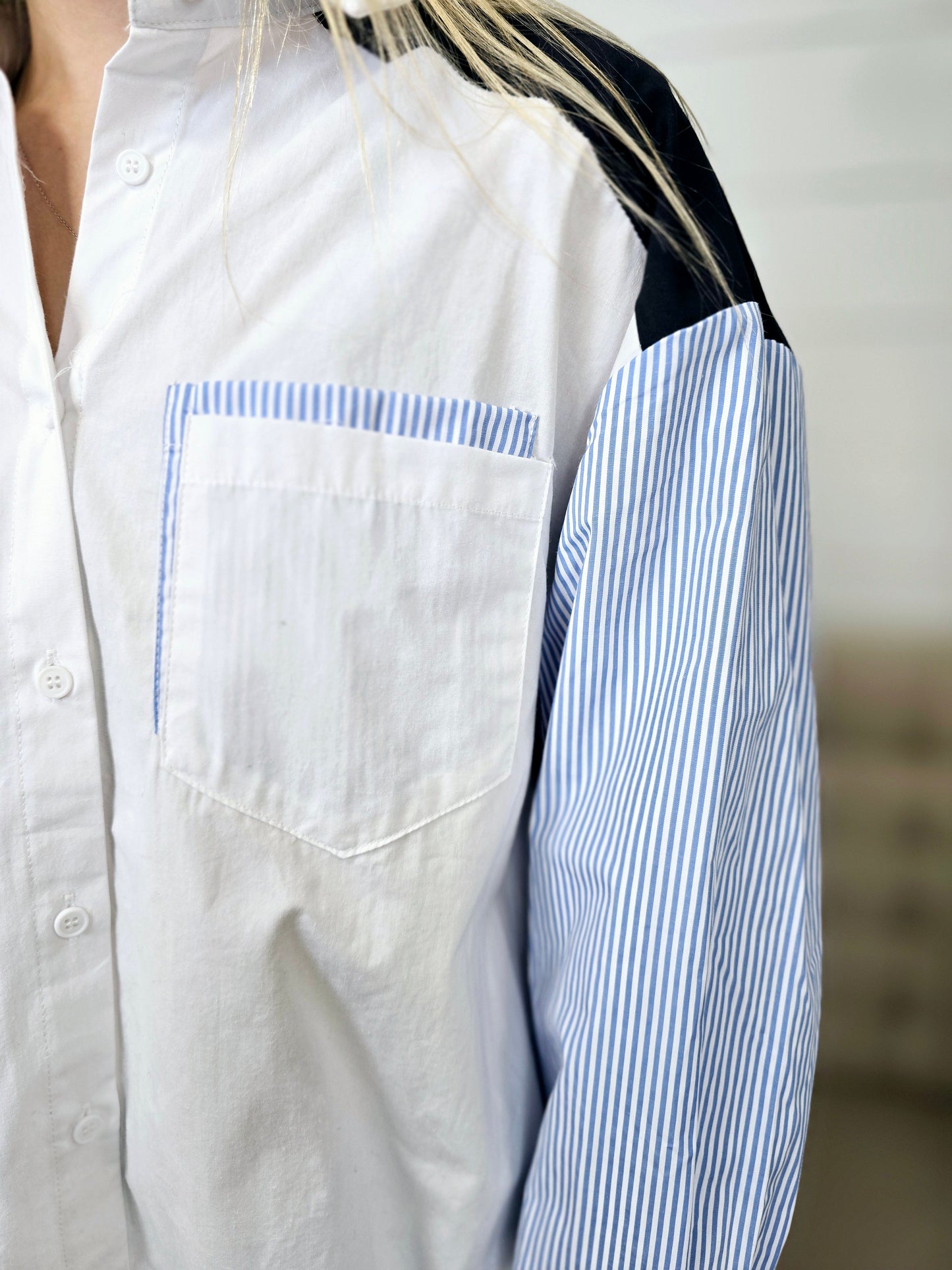 White/Blue Colorblock Blouse