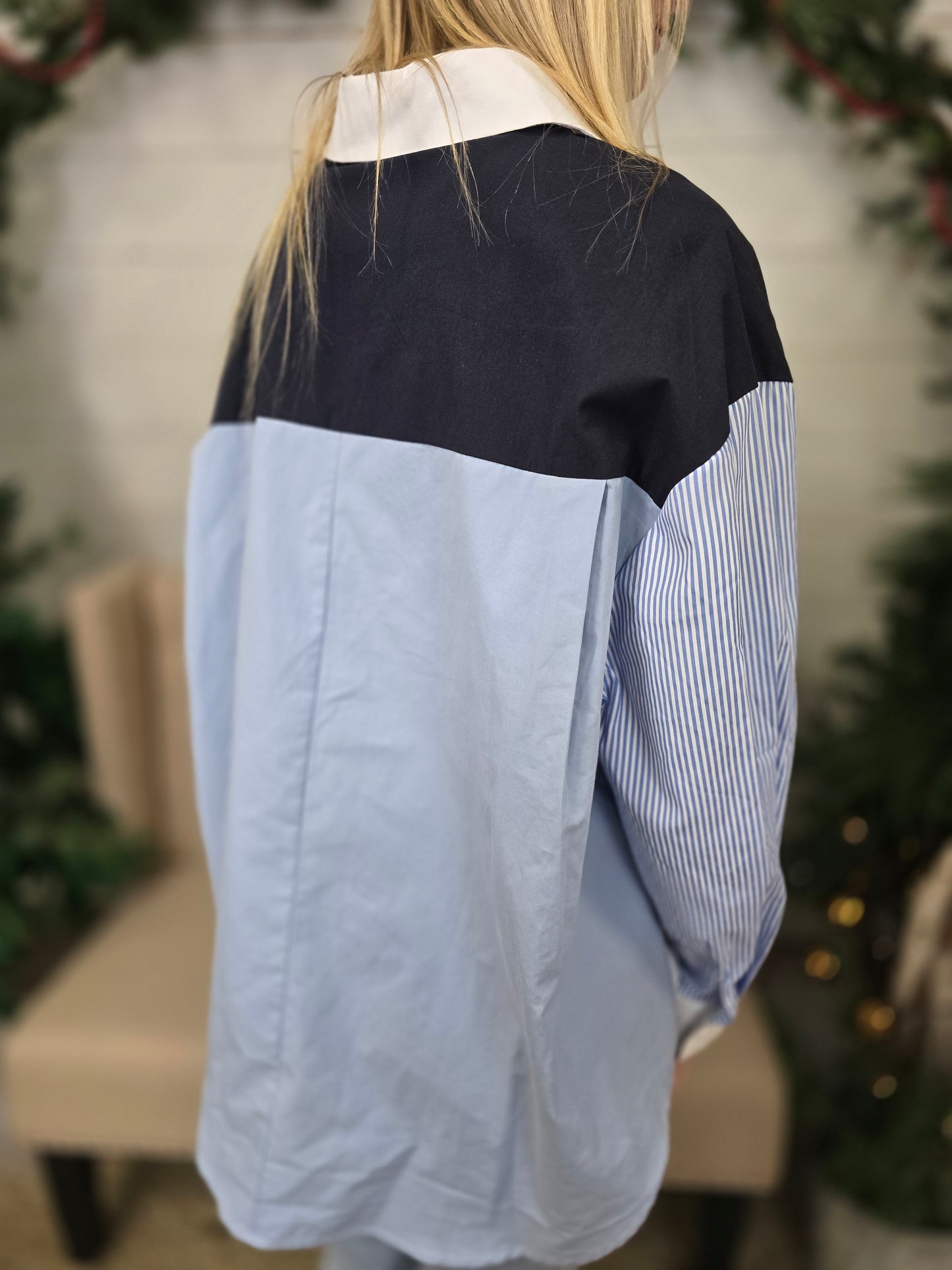 White/Blue Colorblock Blouse