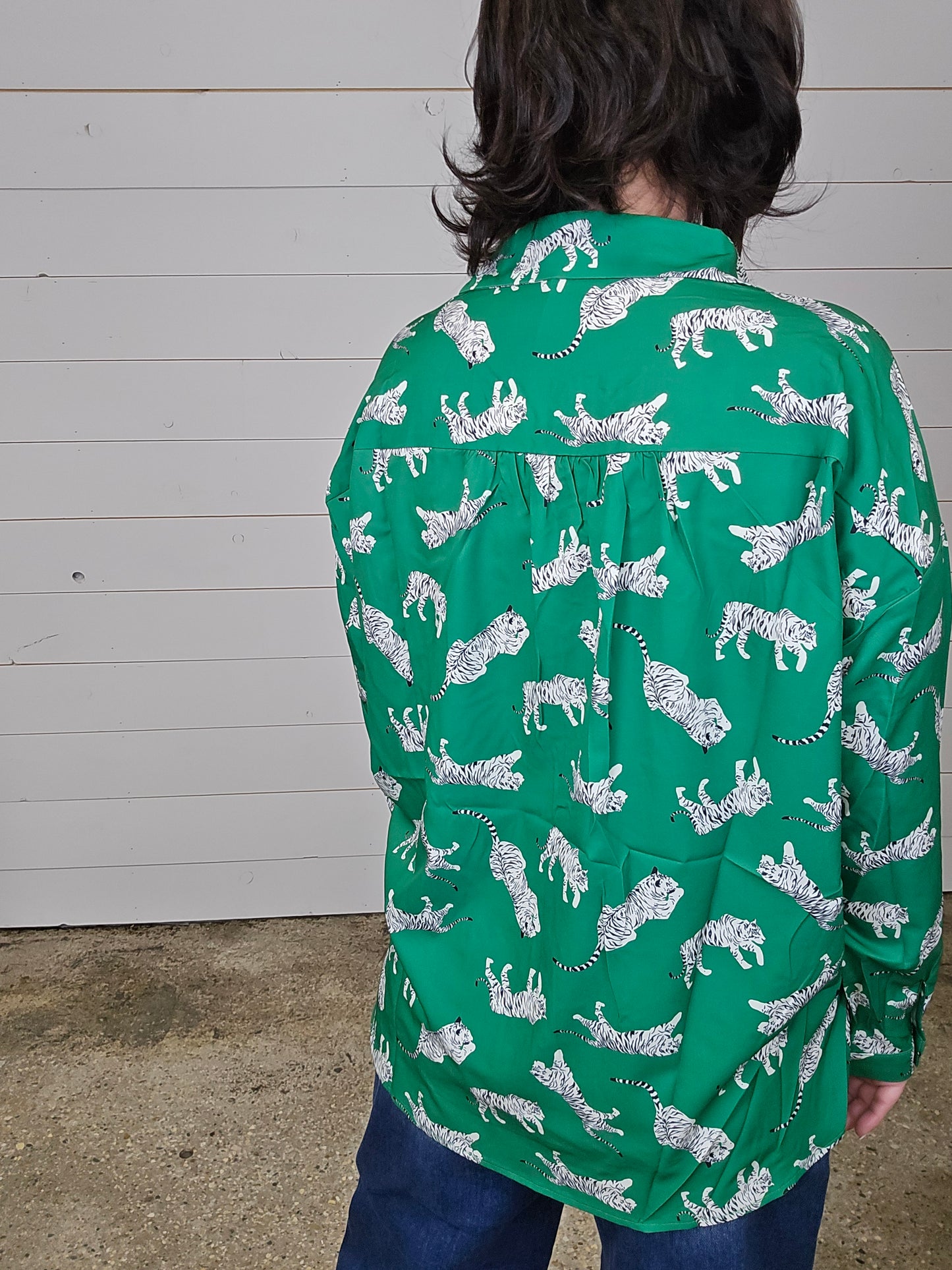 Green Animal Print Blouse