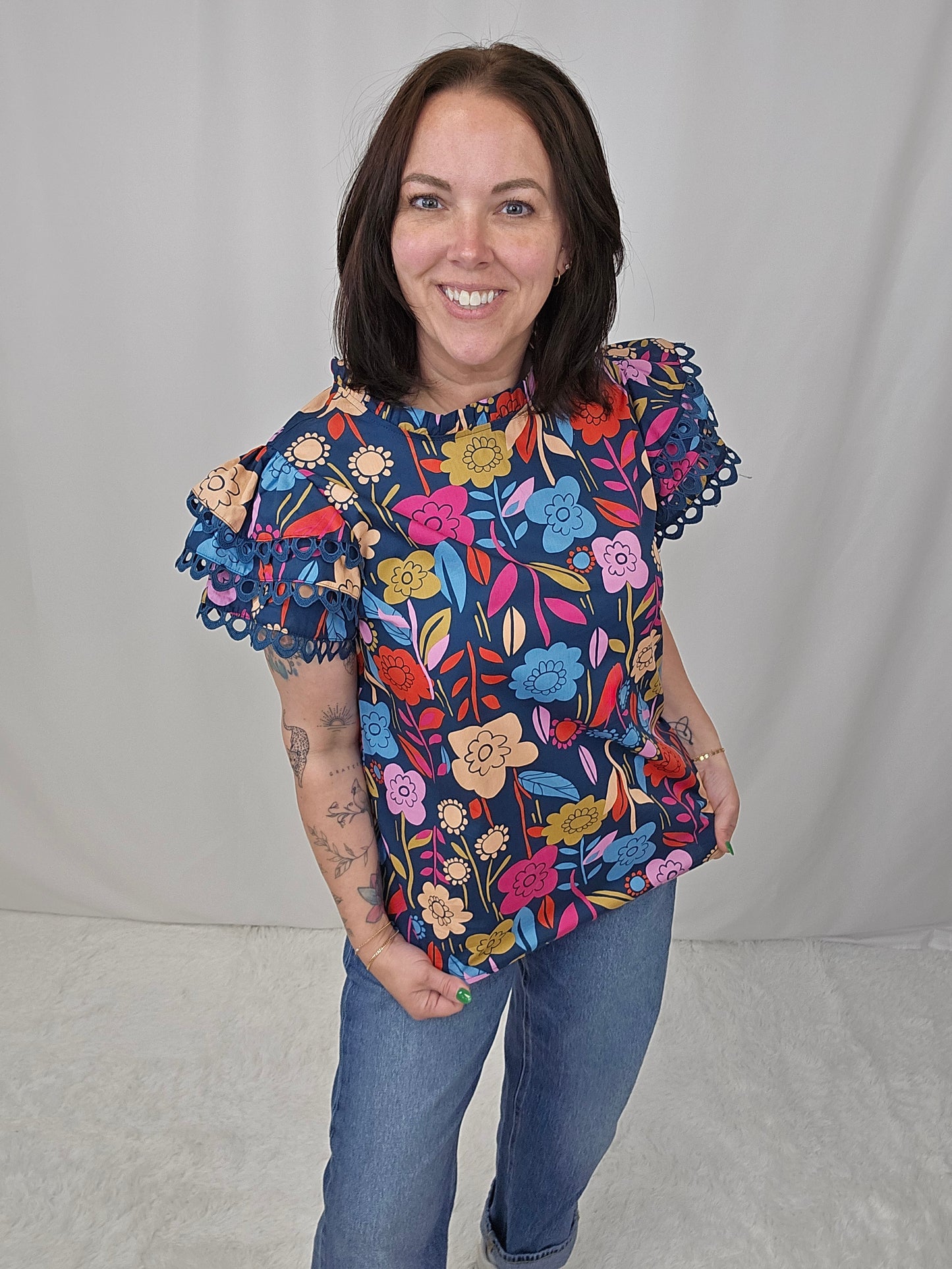 Ruffle Sleeve Floral Blouse
