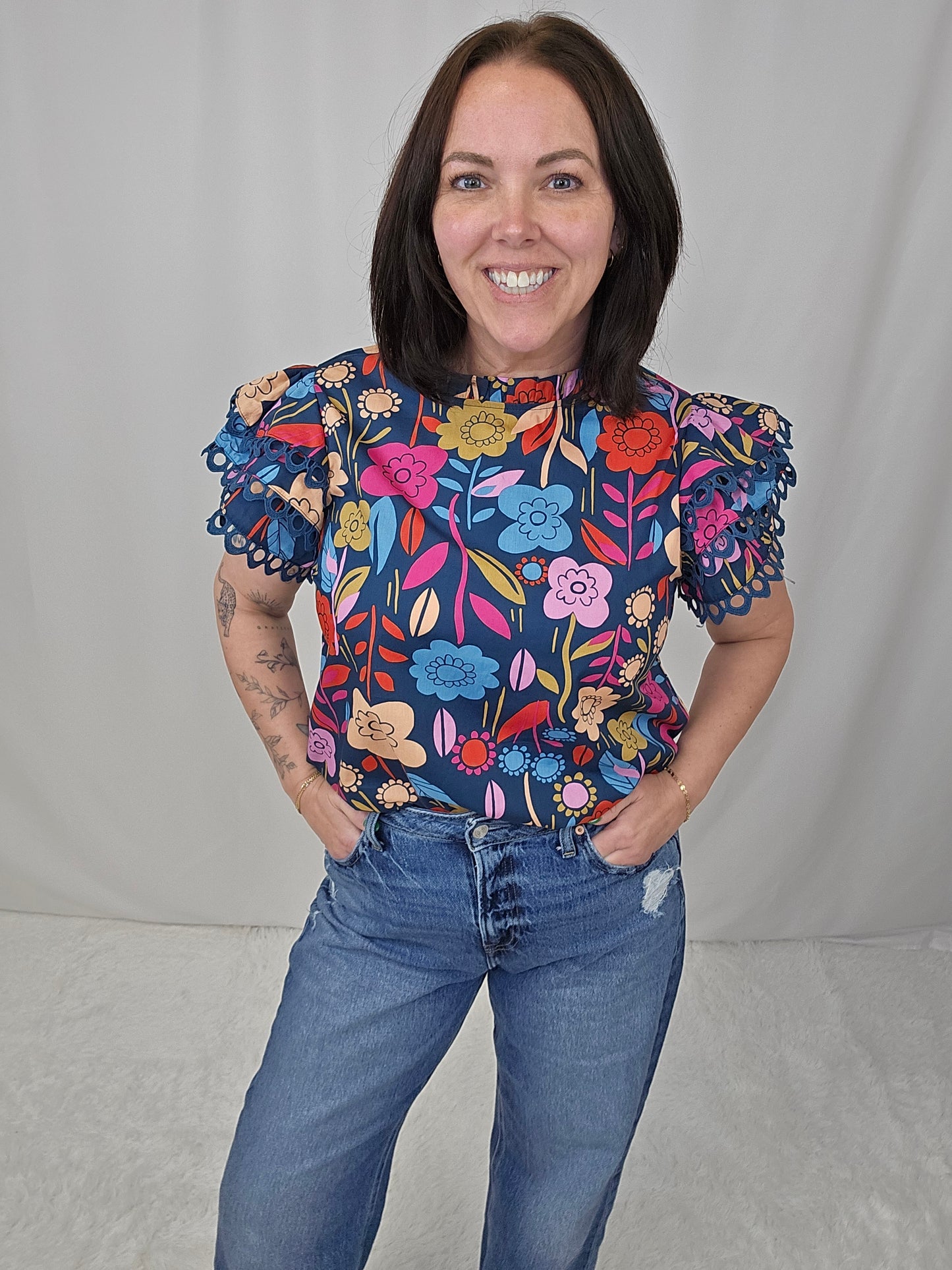 Ruffle Sleeve Floral Blouse