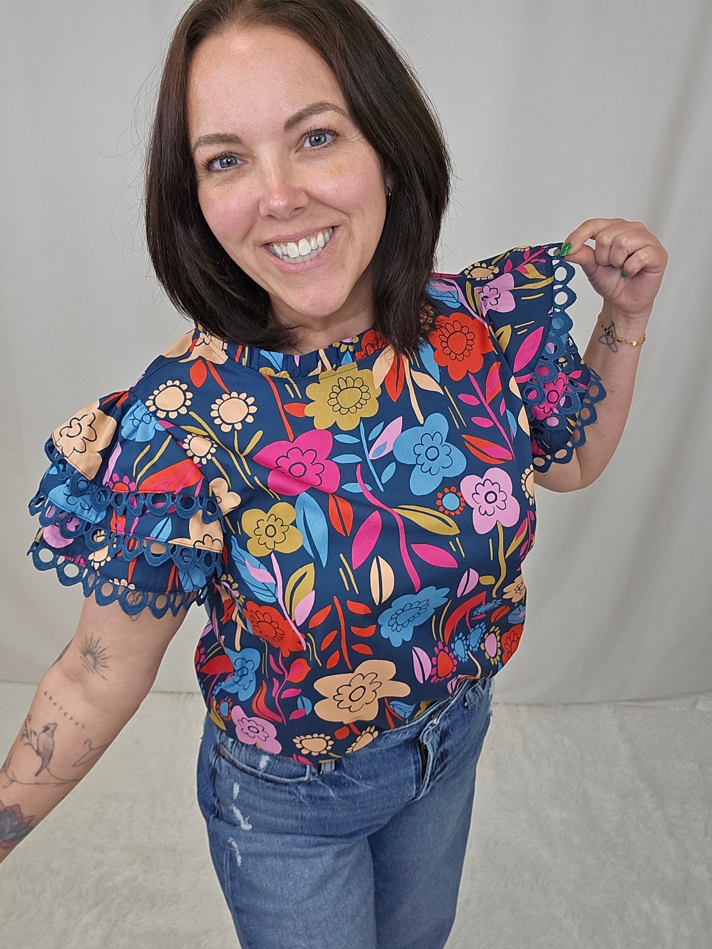 Ruffle Sleeve Floral Blouse