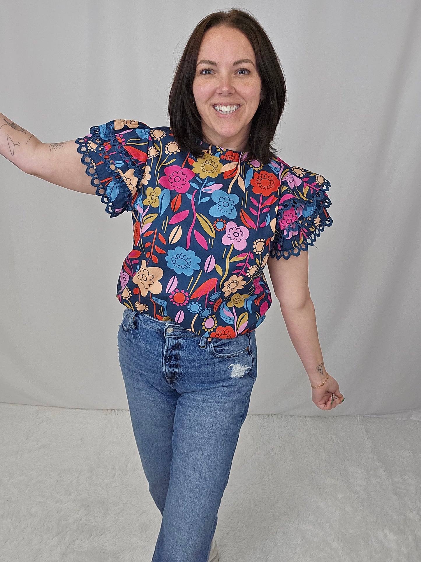 Ruffle Sleeve Floral Blouse