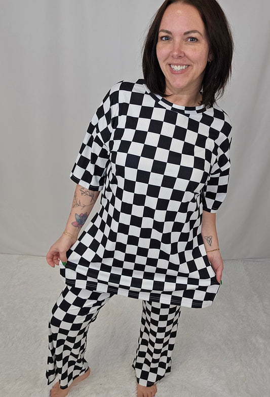 Black Checkered Pant SET