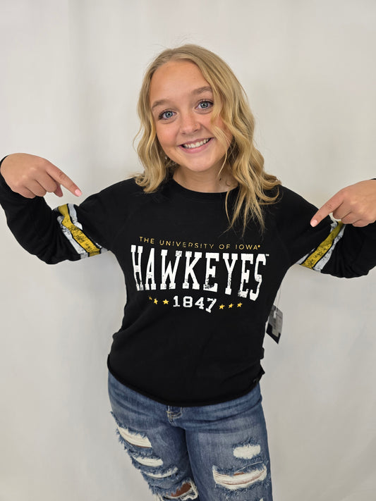 Hawkeyes Raw Hem Crewneck
