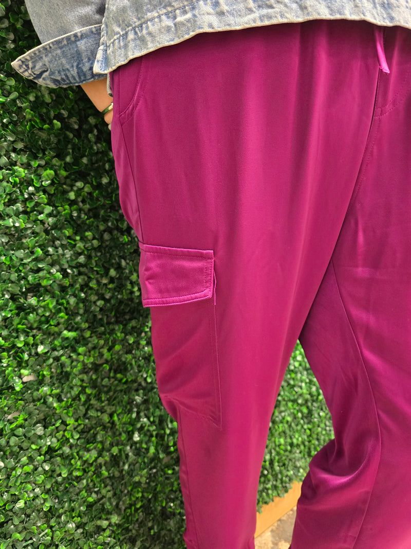 Magenta Satin Jogger