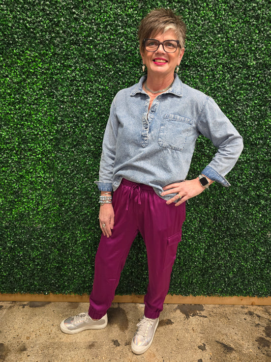 Magenta Satin Jogger