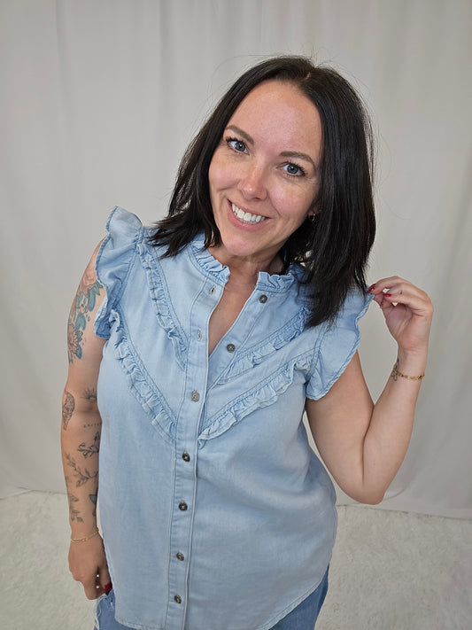 Calista Cap Sleeve Denim Top