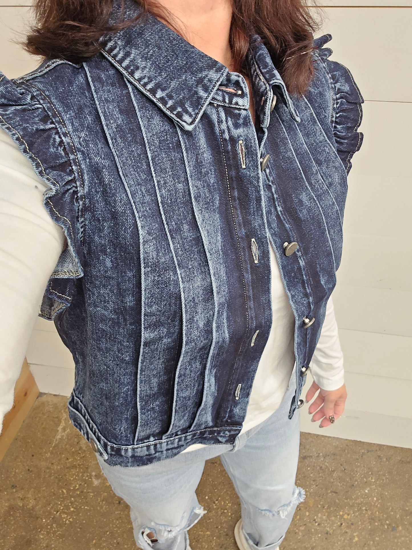 Denim Pleated Vest
