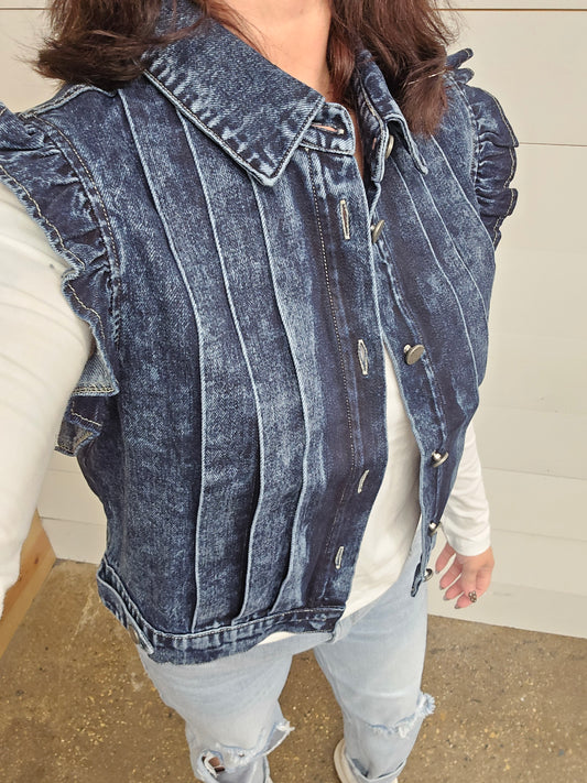 Denim Pleated Vest