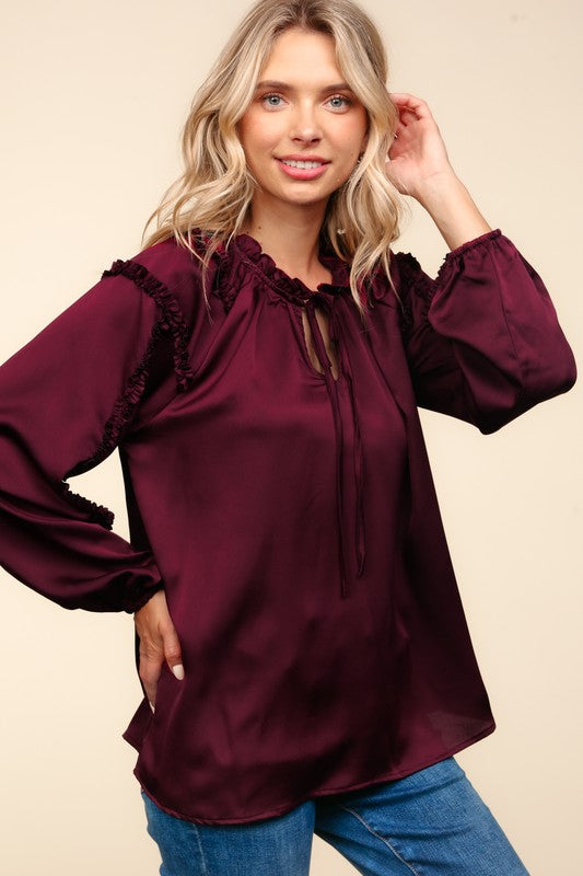 Burgundy Satin Blouse - SALE