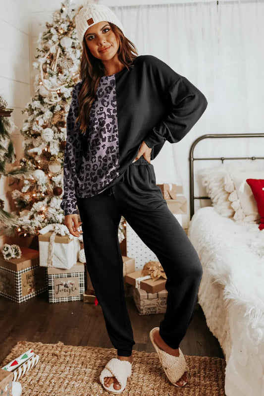 Black/Leopard Top & Jogger SET - sale
