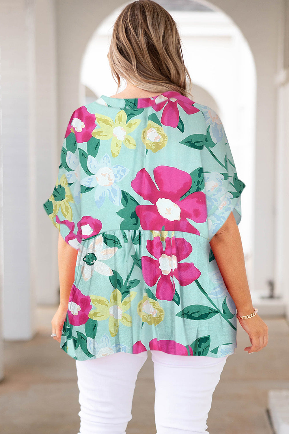Green Floral Blouse Curvy - sale