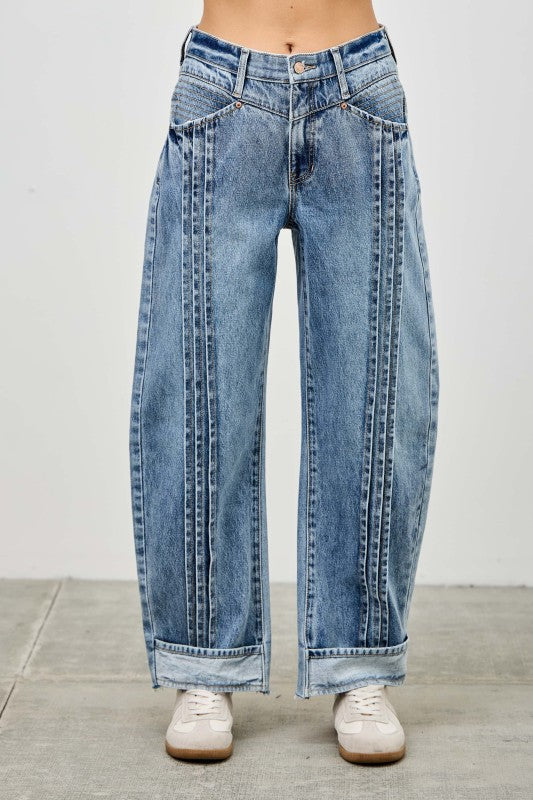 Pleated Barrel Jeans