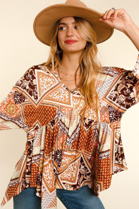 Rust Boho Babydoll Top - sale