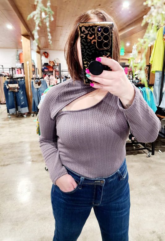 Grey Cable Like Bodysuit - sale