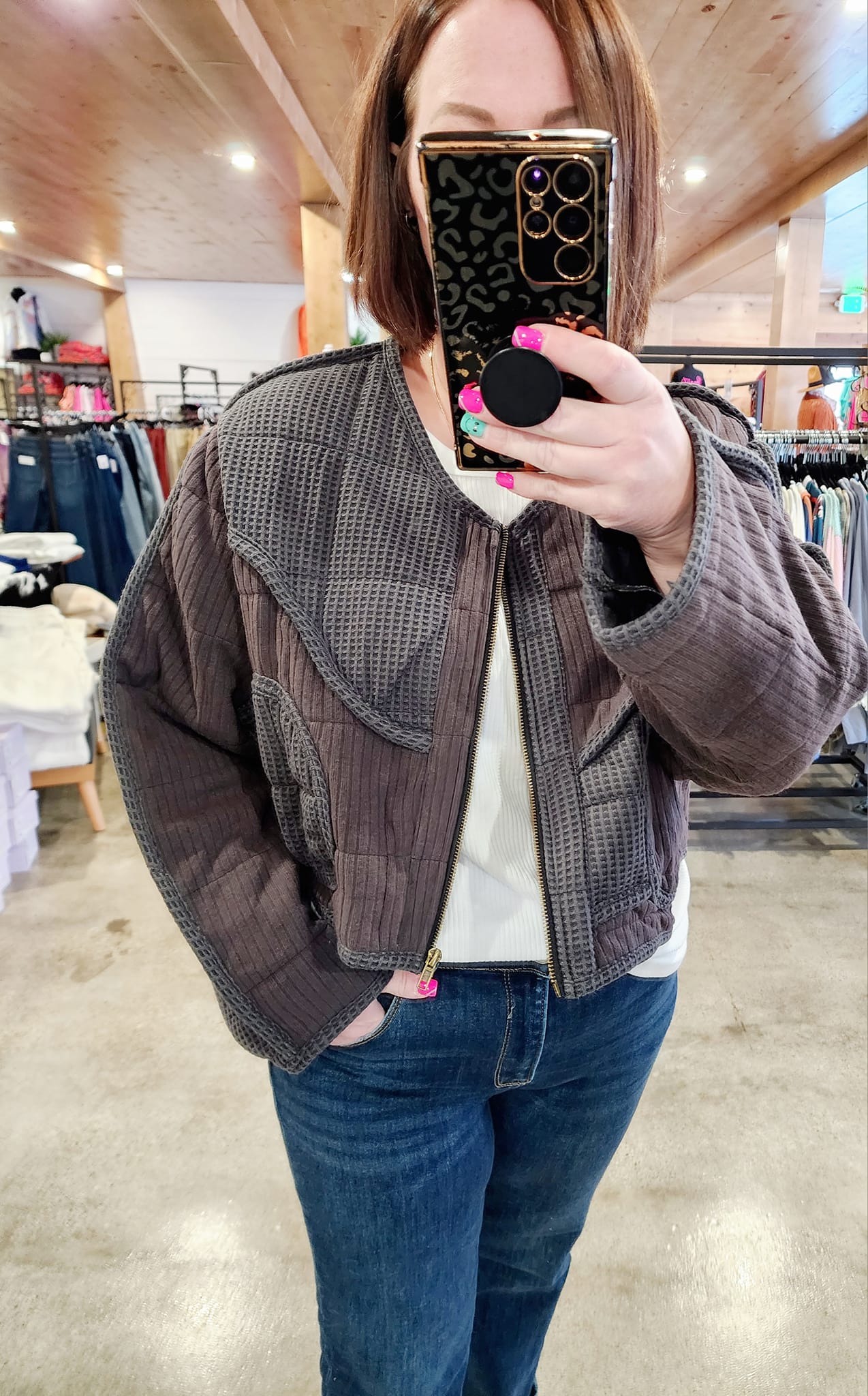 Charcoal Quilted Shacket