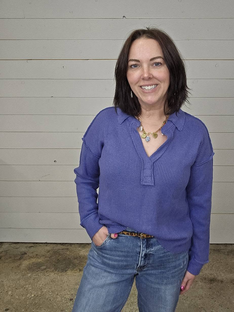 Waffle V-Neck Top