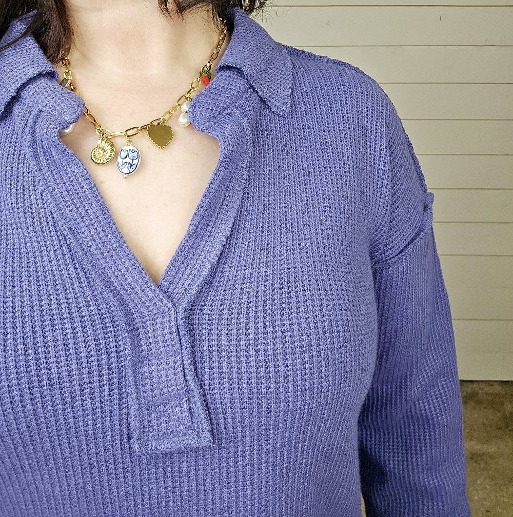 Waffle V-Neck Top