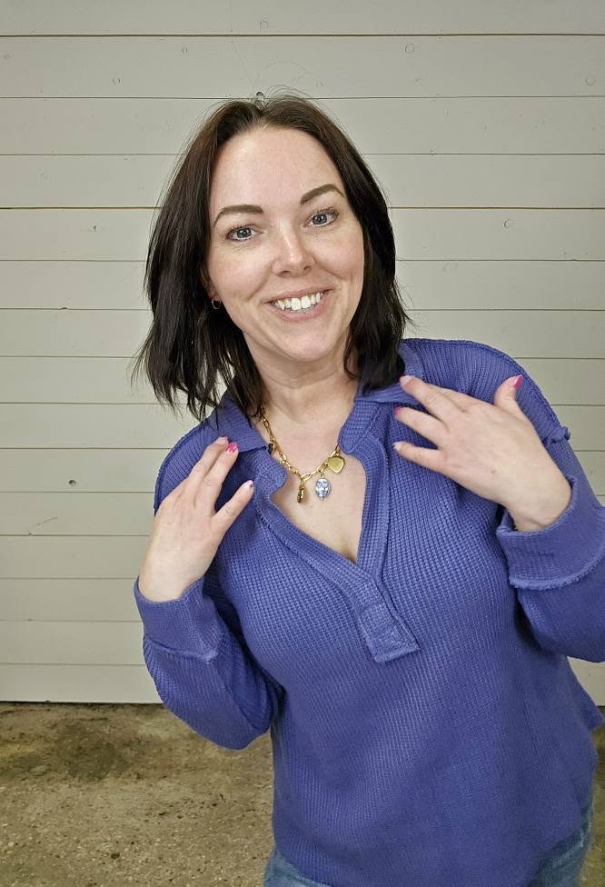 Waffle V-Neck Top