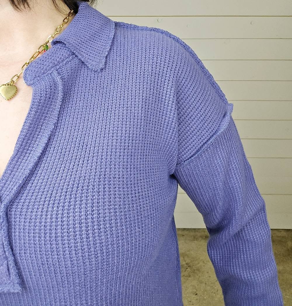Waffle V-Neck Top