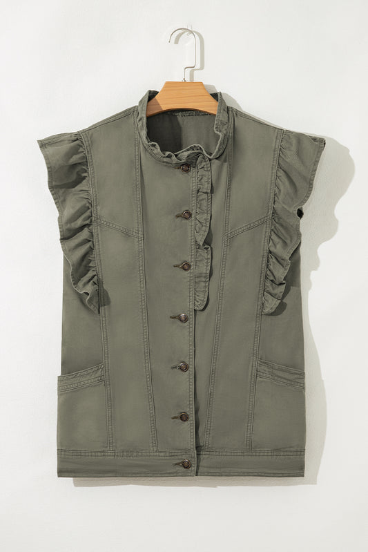 Olive Ruffle Vest