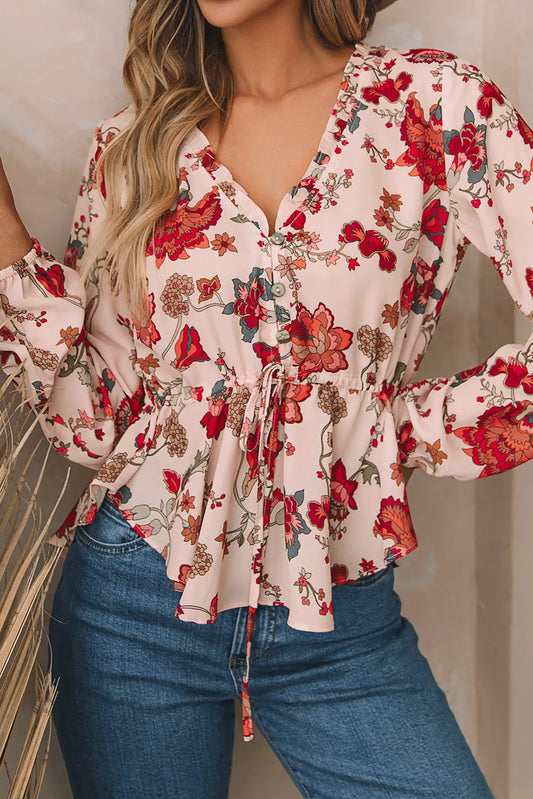 Floral V Neck Blouse - sale